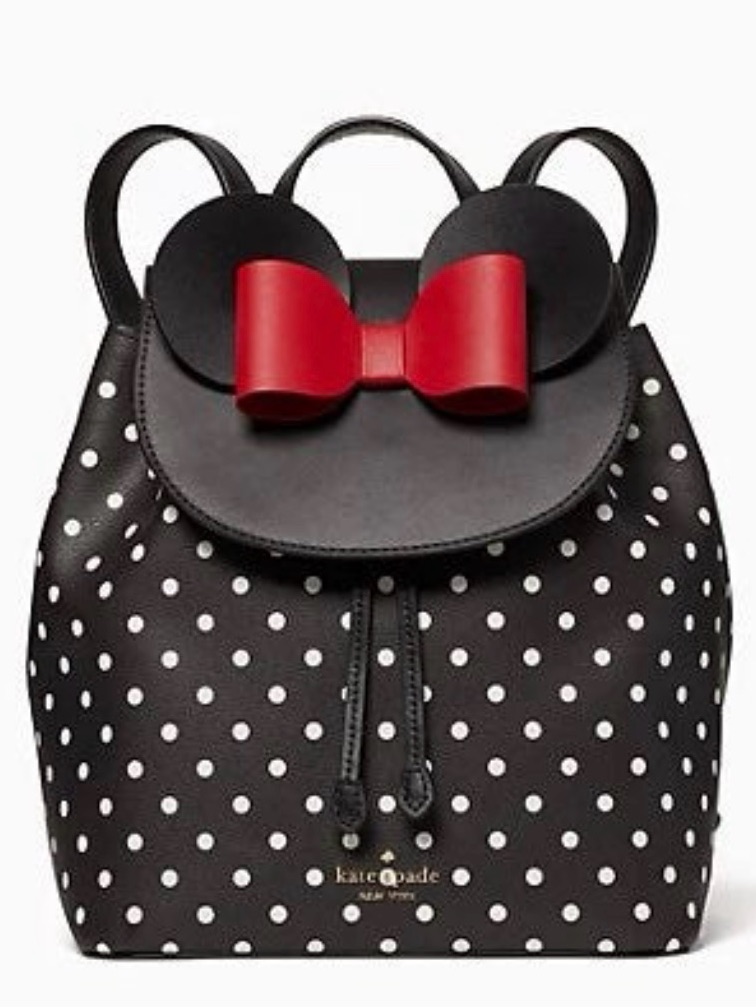 Kate Spade X Disney Minnie Mouse Flap Black Backpack K4642 Red Bow - Euc $379